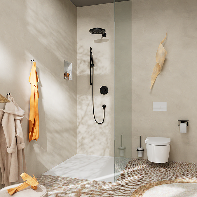 hansgrohe Pulsify S 260 Overhead Shower and 1jet EcoSmart Hand Shower, Slide Rail Kit with ShowerSelect Comfort S Thermostat-EcoSmart - Matt Black