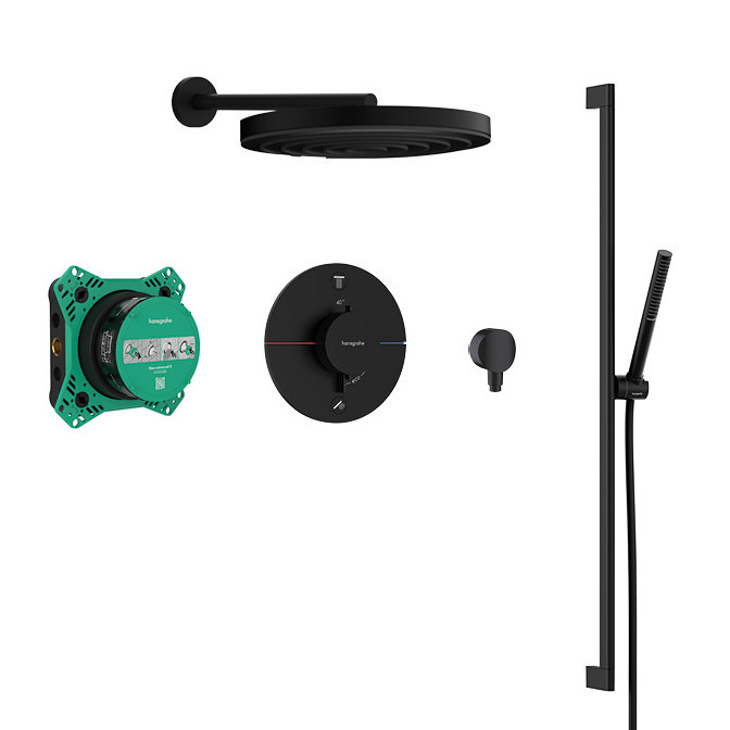 hansgrohe Pulsify S 260 Overhead Shower and 1jet EcoSmart Hand Shower, Slide Rail Kit with ShowerSelect Comfort S Thermostat-EcoSmart - Matt Black