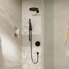 hansgrohe Pulsify S 260 Overhead Shower and 1jet EcoSmart Hand Shower, Slide Rail Kit with ShowerSelect Comfort S Thermostat-EcoSmart - Matt Black