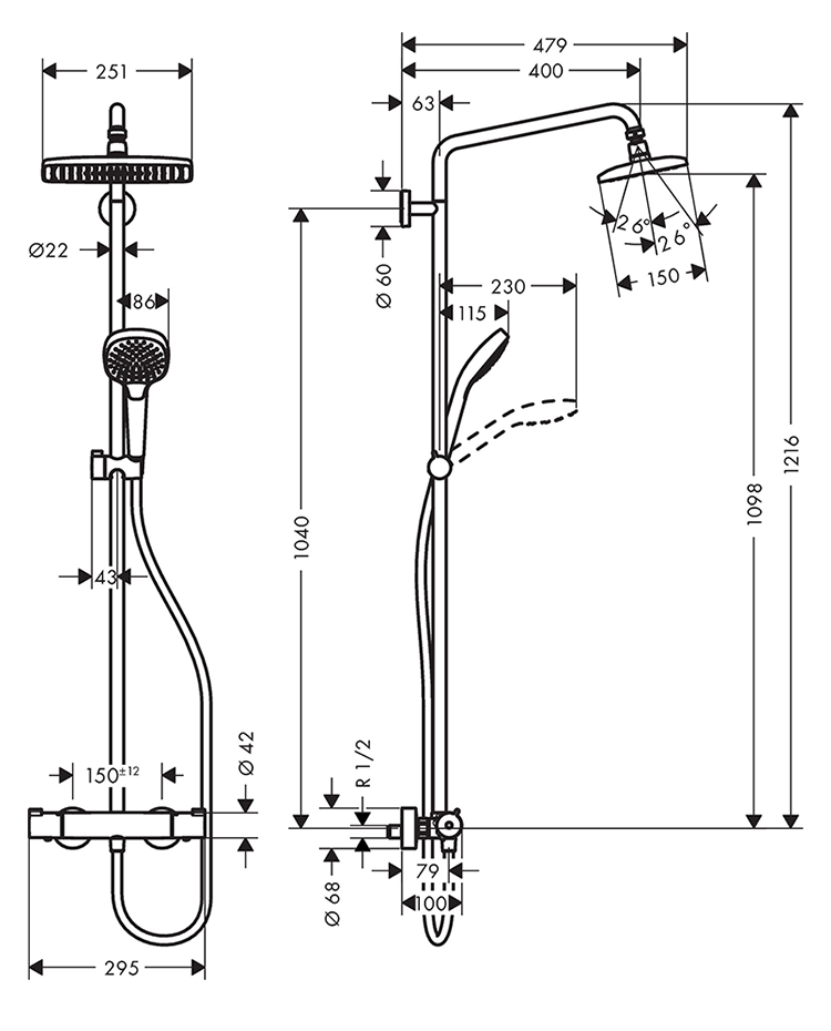 hansgrohe Puro Shower Column with Thermostatic Mixer