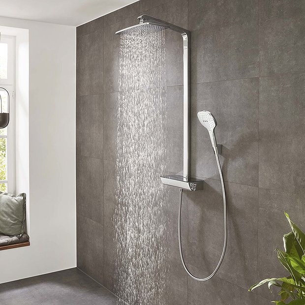 hansgrohe Raindance E Showerpipe 360 Thermostatic Shower Mixer - Chrome - 27112000  In Bathroom Large Image