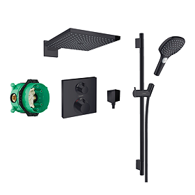 hansgrohe Square Concealed Valve with Raindance 300 Overhead and Select Rail Kit - Matt Black