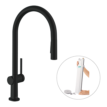 hansgrohe Talis M54 Single Lever Kitchen Mixer 210 with Pull Out Spray and sBox - Matt Black Profile Large Image