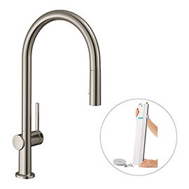 hansgrohe Talis M54 Single Lever Kitchen Mixer 210 with Pull Out Spray and sBox - Stainless Steel - 