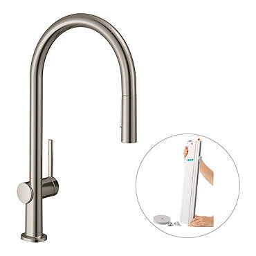 hansgrohe Talis M54 Single Lever Kitchen Mixer 210 with Pull Out Spray and sBox - Stainless Steel - 72801800  Profile Large Image