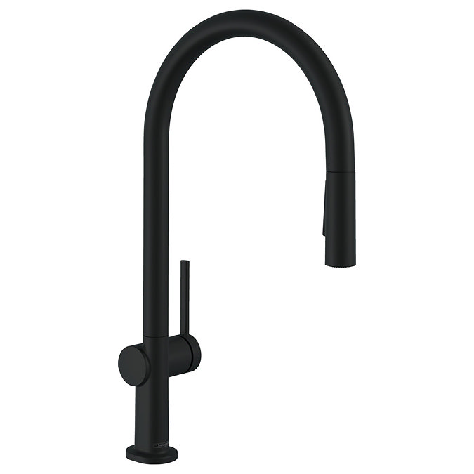 hansgrohe Talis M54 Single Lever Kitchen Mixer 210 with Pull Out Spray - Matt Black - 72800670 Large