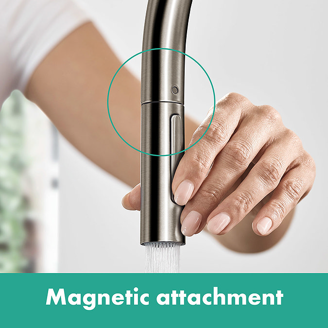 hansgrohe Talis M54 Single Lever Kitchen Mixer 210 with Pull Out Spray - Stainless Steel - 72800800 additional Large Image