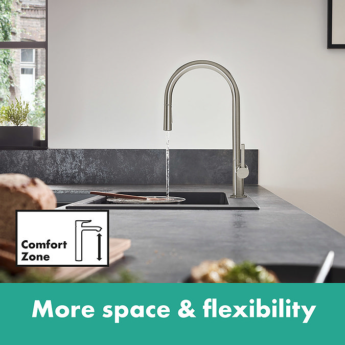hansgrohe Talis M54 Single Lever Kitchen Mixer 210 with Pull Out Spray - Stainless Steel - 72800800 Newest Large Image