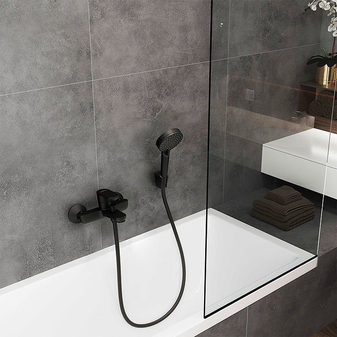 hansgrohe Vernis Blend Exposed Single Lever Bath Shower Mixer - Matt Black - 71440670 Profile Large Image