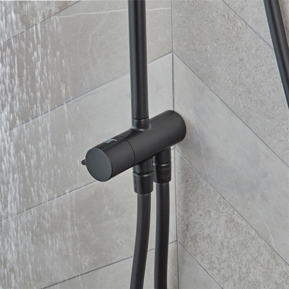 hansgrohe Vernis Shape EcoSmart Shower Kit with Diverter - Matt Black - 26289670  Feature Large Image
