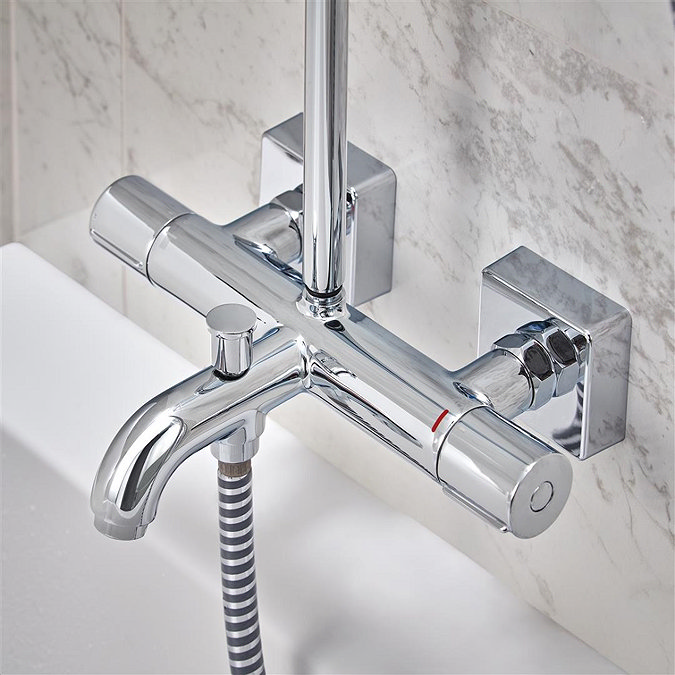 hansgrohe Vernis Shape EcoSmart Showerpipe 230 Thermostatic Bath Shower Mixer - 26098000 In Bathroom Large Image