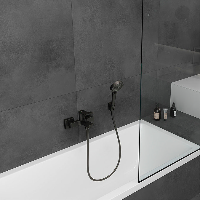 hansgrohe Vernis Shape Exposed Single Lever Bath Shower Mixer - Matt Black - 71450670 Profile Large Image