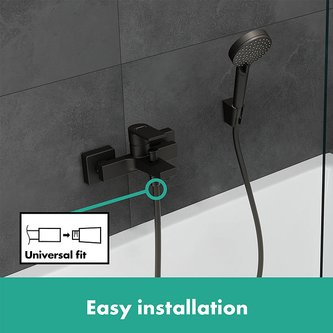 hansgrohe Vernis Shape Exposed Single Lever Bath Shower Mixer - Matt Black - 71450670 Feature Large Image