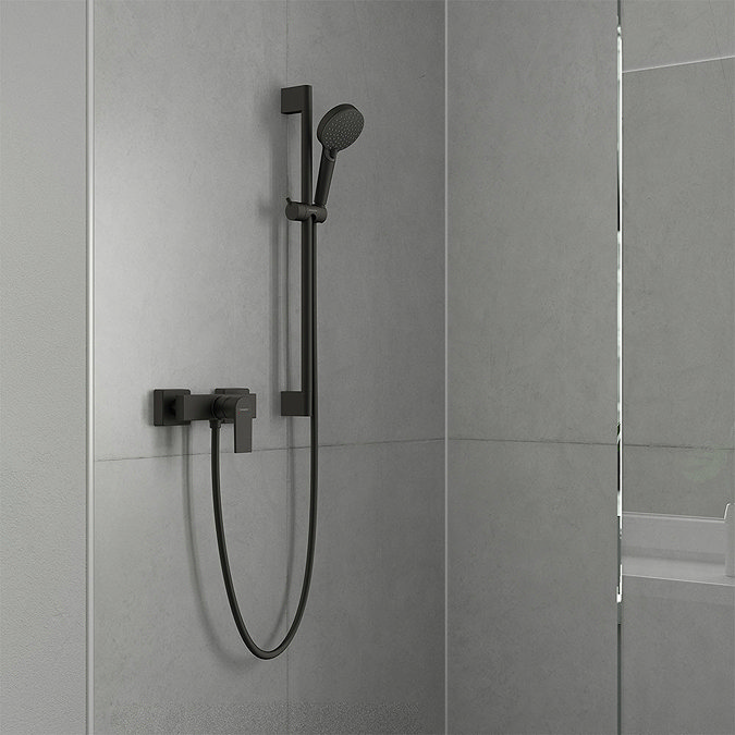 hansgrohe Vernis Shape Exposed Single Lever Shower Mixer - Matt Black - 71650670  Profile Large Image