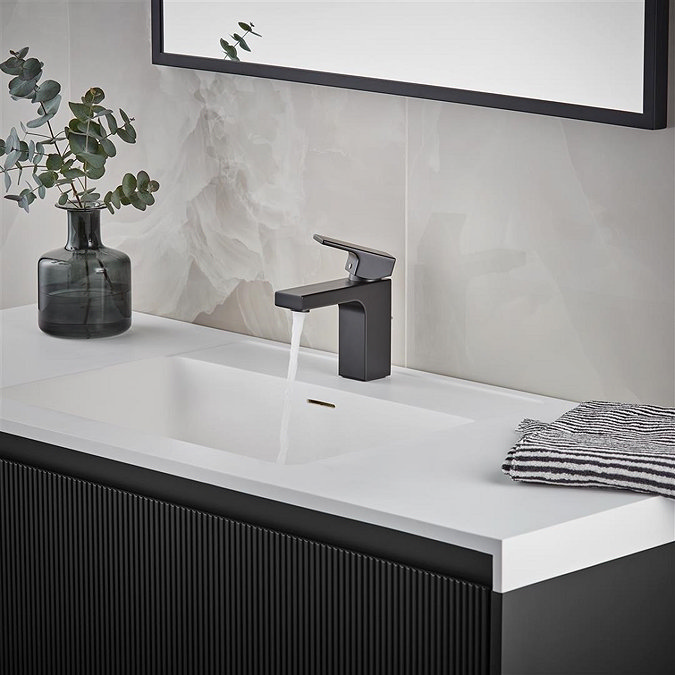hansgrohe Vernis Shape Single Lever Basin Mixer 70 without Waste - Matt Black - 71567670 Profile Large Image