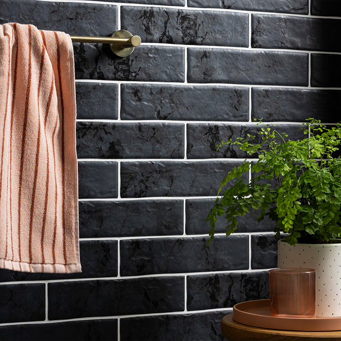 Hartby Black Rustic Brick Effect Wall Tiles