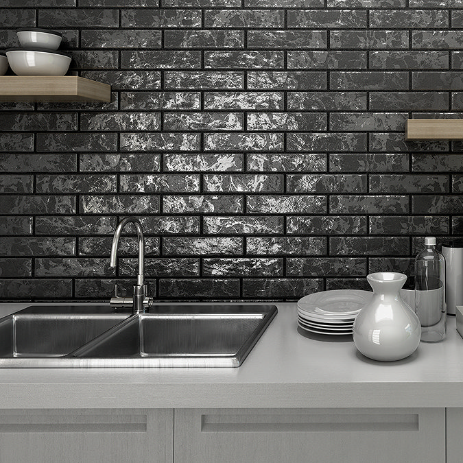 Hartby Black Rustic Brick Effect Wall Tiles