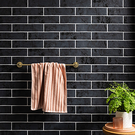 Hartby Black Rustic Brick Effect Wall Tiles
