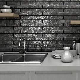 Hartby Black Rustic Brick Effect Wall Tiles - 70 x 280mm