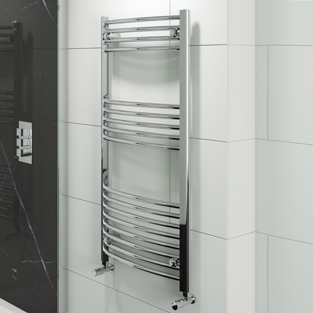 Hayle Curved Heated Towel Rail - W500 x H1200mm - Chrome