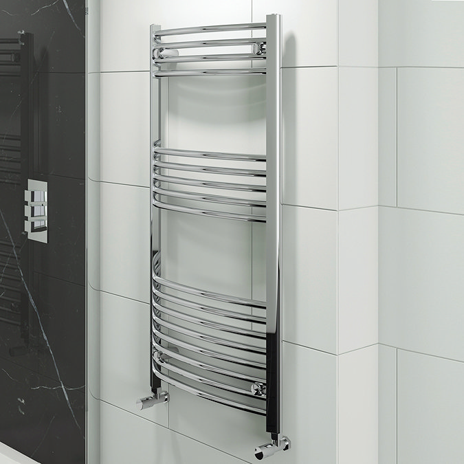 Hayle Curved Heated Towel Rail - W500 x H1200mm - Chrome Large Image