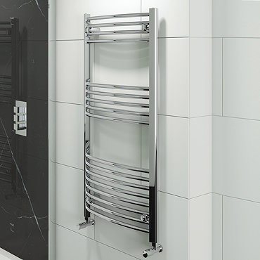 Hayle Curved Heated Towel Rail - W500 x H1200mm - Chrome  Profile Large Image