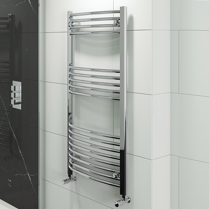 Hayle Curved Heated Towel Rail - W600 x H1200mm - Chrome Large Image