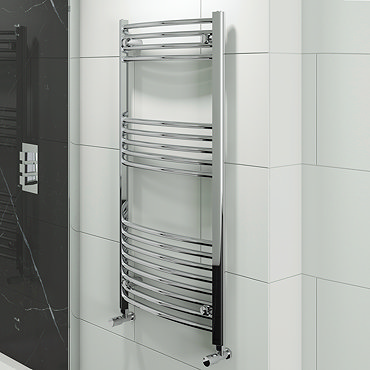 Hayle Curved Heated Towel Rail - W600 x H1200mm - Chrome  Profile Large Image