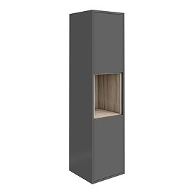 Haywood 1400mm Gloss Grey / Driftwood Wall Hung Tall Unit Large Image