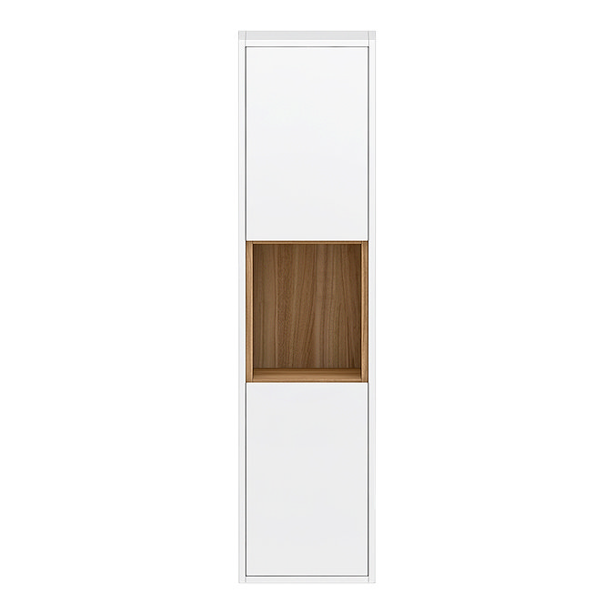 Haywood 1400mm Gloss White / Natural Oak Wall Hung Tall Unit Feature Large Image
