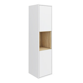 Haywood 1400mm Gloss White / Natural Oak Wall Hung Tall Unit Large Image