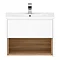 Haywood 500mm Gloss White / Natural Oak Wall Hung Vanity Unit with Open Shelf + Ceramic Basin  In Bathroom Large Image