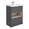 Haywood 600mm Gloss Grey / Driftwood 2 Drawer Vanity Unit with Open Shelf + Ceramic Basin Large Imag