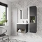 Haywood 600mm Gloss Grey / Driftwood Wall Hung Vanity Unit with Open Shelf + Ceramic Basin  Feature Large Image