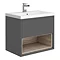 Haywood 600mm Gloss Grey / Driftwood Wall Hung Vanity Unit with Open Shelf + Ceramic Basin Large Ima