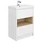 Haywood 600mm Gloss White / Natural Oak 2 Drawer Vanity Unit with Open Shelf + Ceramic Basin Large I