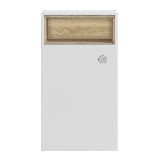Haywood 600mm Gloss White / Natural Oak Tall WC Unit with Open Shelf  Profile Large Image