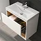 Haywood 600mm Gloss White / Natural Oak Wall Hung Vanity Unit with Open Shelf + Ceramic Basin Stand