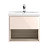 Haywood 600mm Matt Pink / Driftwood Wall Hung Vanity Unit with Open Shelf + Ceramic Basin  Feature Large Image