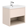 Haywood 600mm Matt Pink / Driftwood Wall Hung Vanity Unit with Open Shelf + Ceramic Basin Large Imag