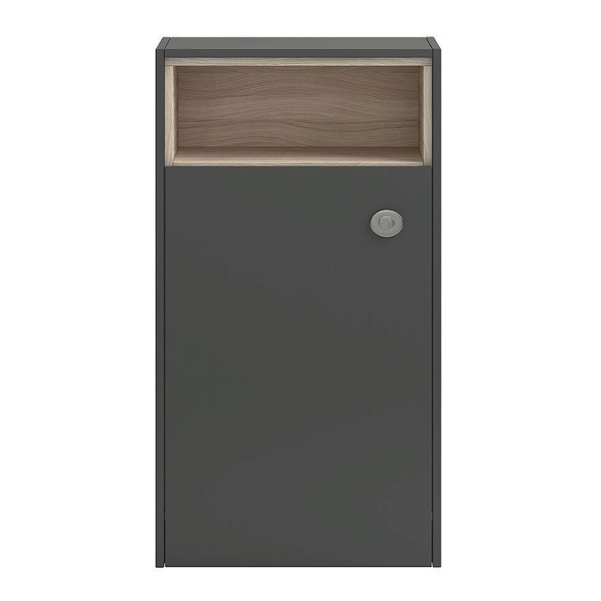 Haywood 600mm Gloss Grey / Driftwood Tall WC Unit with Open Shelf  Profile Large Image