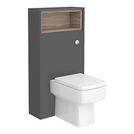 Haywood 600mm Gloss Grey / Driftwood Tall WC Unit with Open Shelf Medium Image
