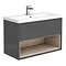 Haywood 800mm Gloss Grey / Driftwood Wall Hung Vanity Unit with Open Shelf + Ceramic Basin Large Ima