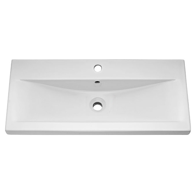Haywood 800mm Gloss White / Natural Oak Wall Hung Vanity Unit with Open Shelf + Ceramic Basin Profi