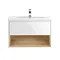 Haywood 800mm Gloss White / Natural Oak Wall Hung Vanity Unit with Open Shelf + Ceramic Basin Featu