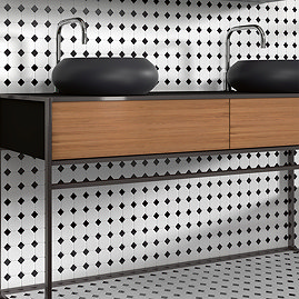 Haywood Black & White Mosaic Tile Sheet - 295 x 295mm Large Image