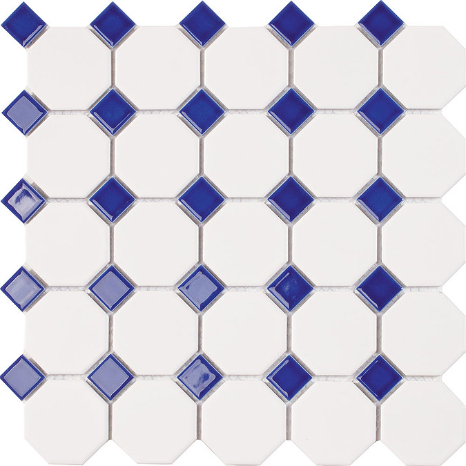 Haywood Blue & White Mosaic Tile Sheet - 295 x 295mm  Profile Large Image