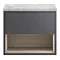 Haywood Gloss Grey / Driftwood Wall Hung Countertop Vanity - 600mm w. Open Shelf + Bellato Grey Worktop  Profile Large Image