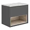 Haywood Gloss Grey / Driftwood Wall Hung Countertop Vanity - 600mm w. Open Shelf + Bellato Grey Work