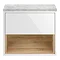 Haywood Gloss White / Natural Oak Wall Hung Countertop Vanity - 600mm w. Open Shelf + Bellato Grey Worktop  Profile Large Image